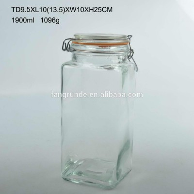 1.9L rectangle shape clear Glass Spice Jar with glass lid & clip