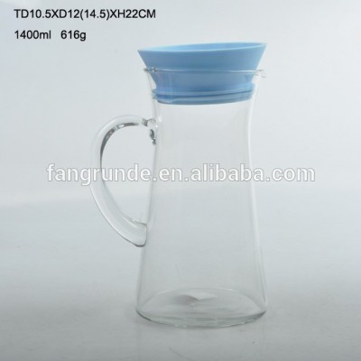 1.4L airtight superior quality Glass Handle Pot with blue plastic lid