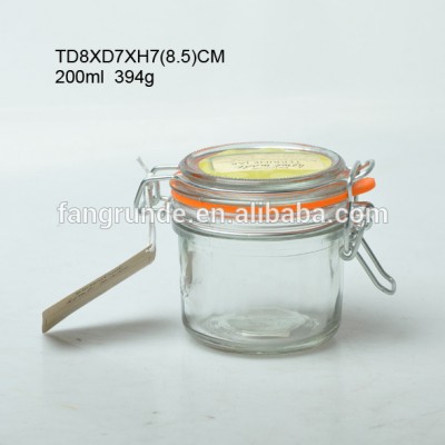 200ml popular factory supply Glass Storage Jar with colorful lid and clamp