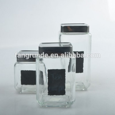 different capacity customized decal Glass Storage Jar with black airtight lid