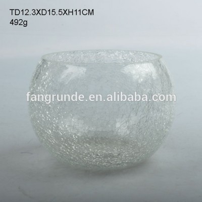 crackled wide mouth bowls shape Glass Candle Holder