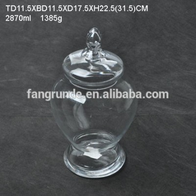 WITH GLASS LID BEAUTIFUL SHAPED ELEGANT GLASS JAR