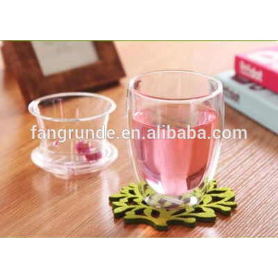 350ml wholesale best gift Double Wall Glass travel cup pretty style with tea strainer & lid