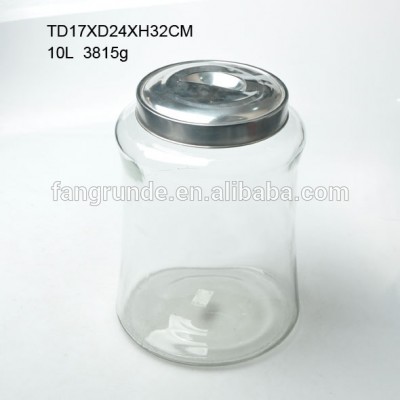 10L big capacity premium quality Glass Storage Jar with handle metal lid