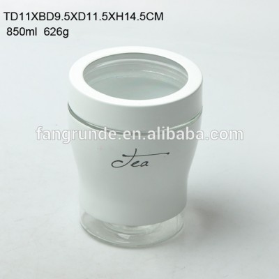 850ml white cover for food Glass Storage Jar with clear lid