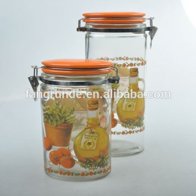 for grain glass containers manufacturers Glass Storage Jar with nice decal printing