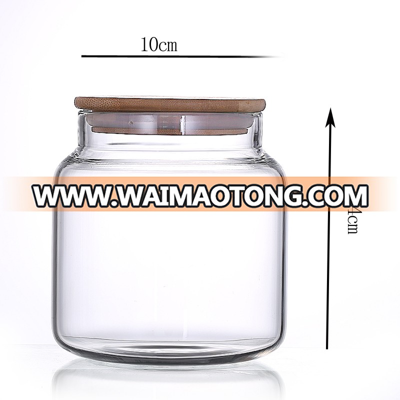 Wholesale manufacturers thickened bulk borosilicate Bamboo cover glass storage jar