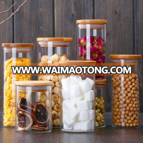 Food containers clear glass storage jar with bamboo lid sealed cans